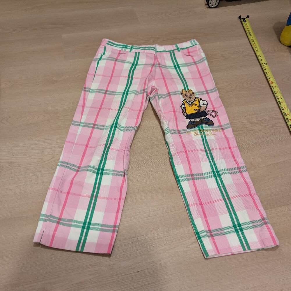 XL Girls Teenie Weenie Bear Plaid Pink Green Pants Logo Tennis